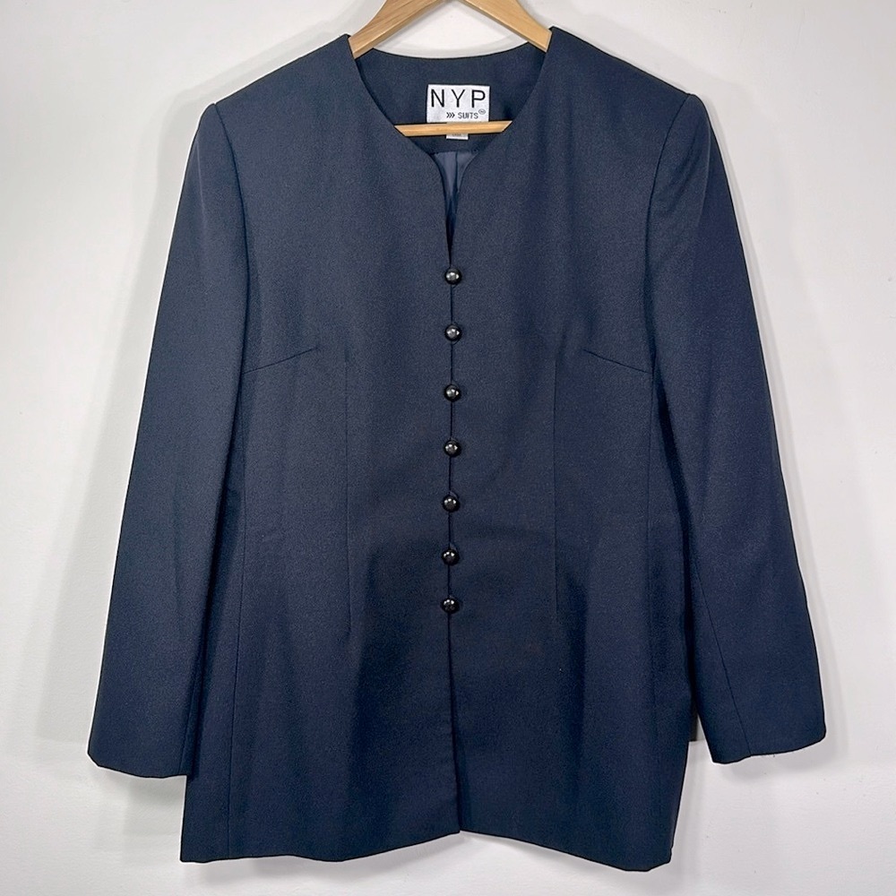 Nyp Suits Womens Suit Jacket Blazer navy Lined Buttons size 14
